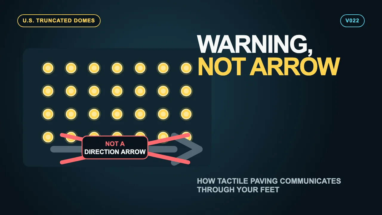 Original Hidden Logic tactile-paving diagram labeled U.S. Truncated Domes and Warning, Not Arrow